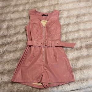 Leather Romper with belt and zip front